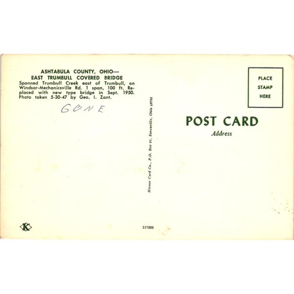 Ashtabula County Ohio Trumbull Covered Bridge Postcard Travel Souvenir Unposted - Picture 2 of 2